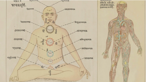 map of the chakras, traditional indian artwork, energy lines