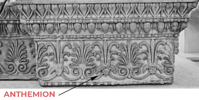 Anthemion showcased in the necking of a pilaster capital - Brockwell Incorporated