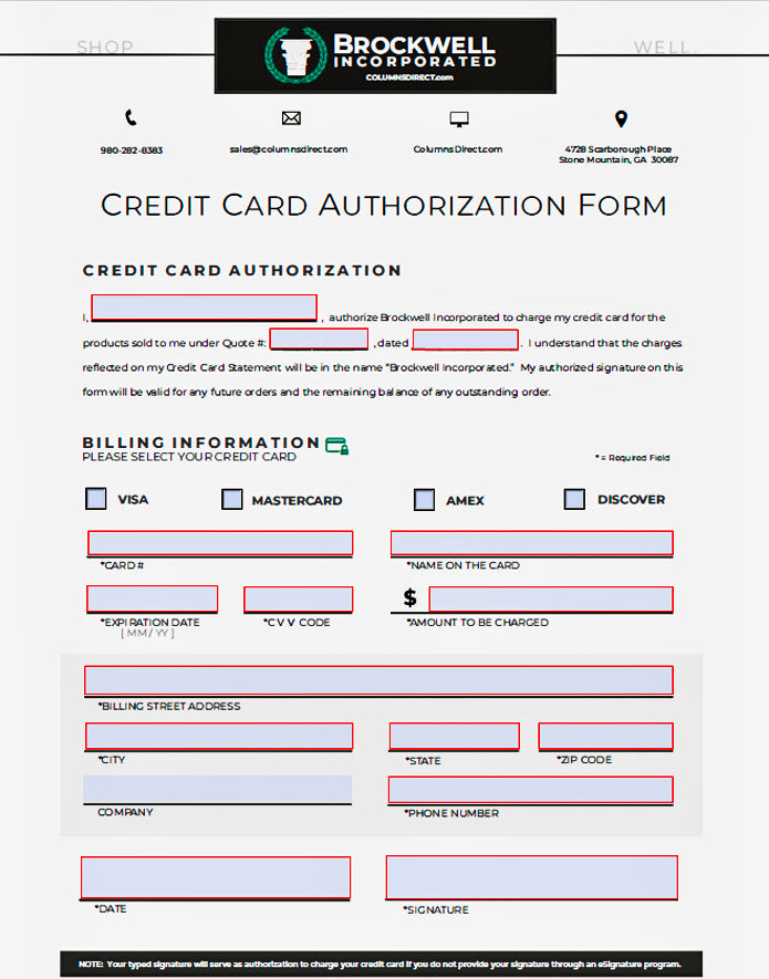 Download Brockwell Incorporated's Credit Card Authorization Form