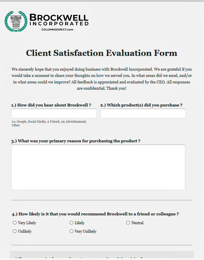 Download Brockwell Incorporated's Client Satisfaction Form