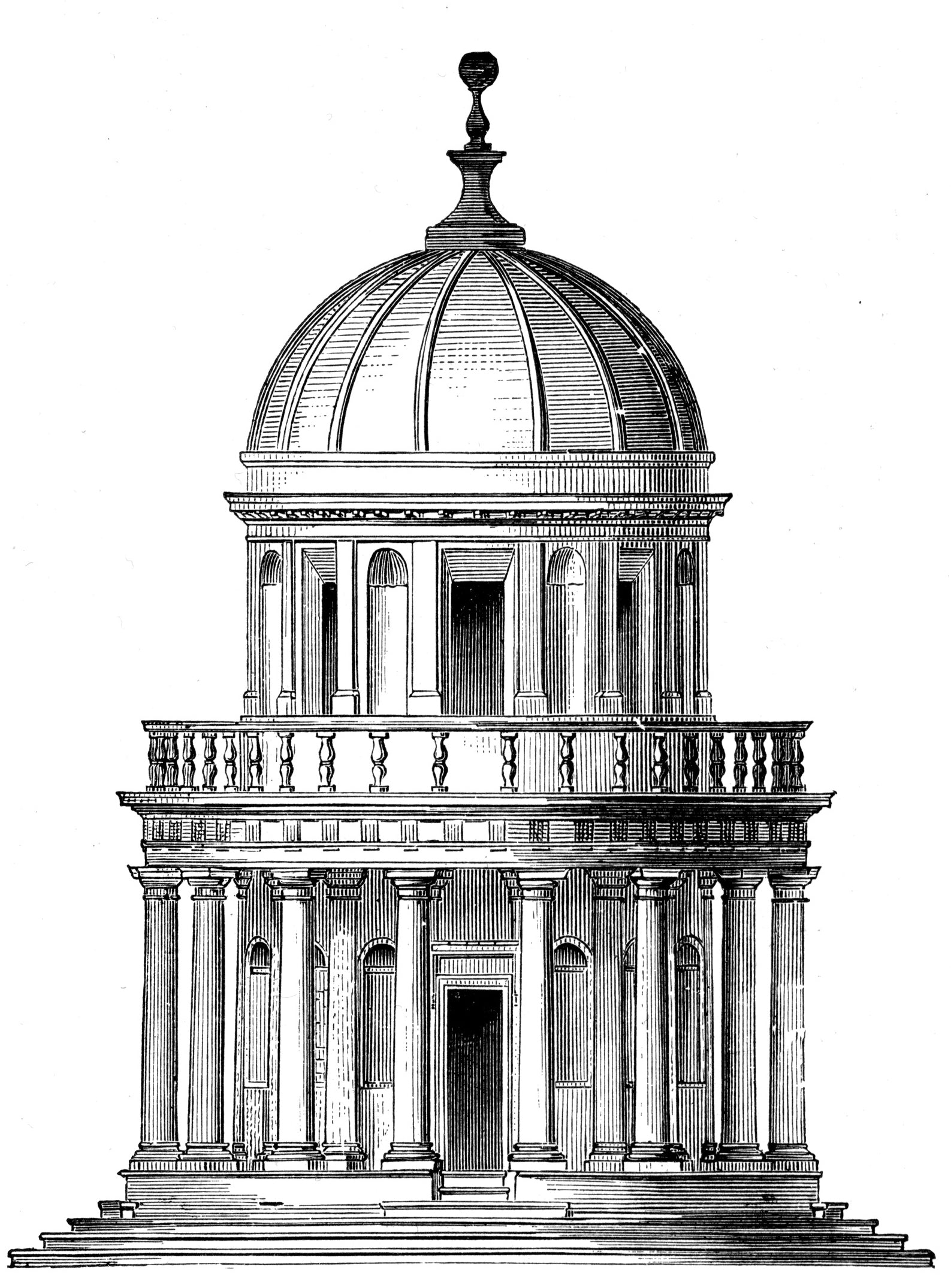 dome black and white classical sketch for brockwell incorporated's illustrated glossary of architectural terms