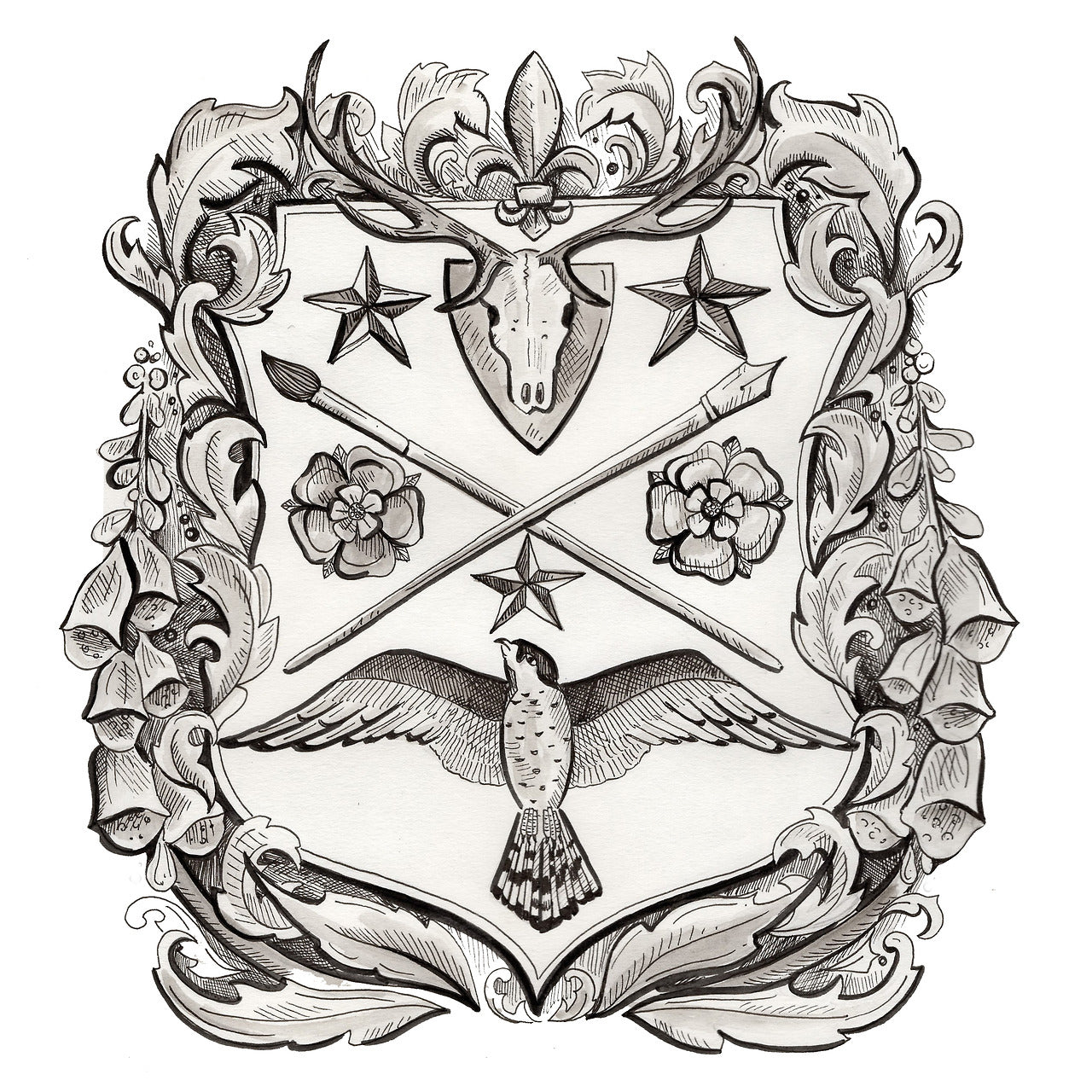 escutcheon shield with coat of arms sketch for brockwell incorporated's illustrated glossary of classical architectural terms