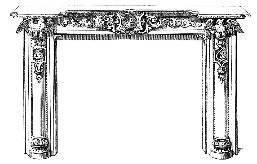 black and white sketch of a mantel for the illustrated glossary of architectural terms