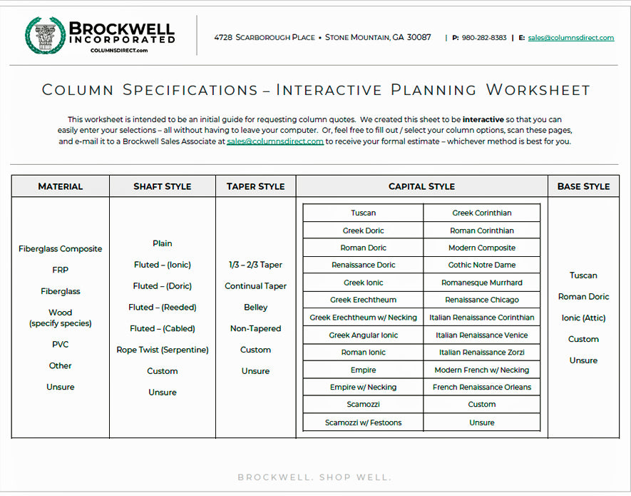 Download Brockwell Incorporated's Column Project Planning Sheet