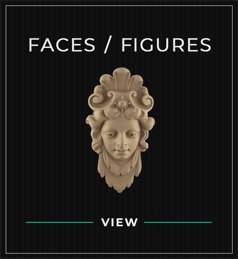 resin millwork for wood furniture - faces and figures decorative appliques