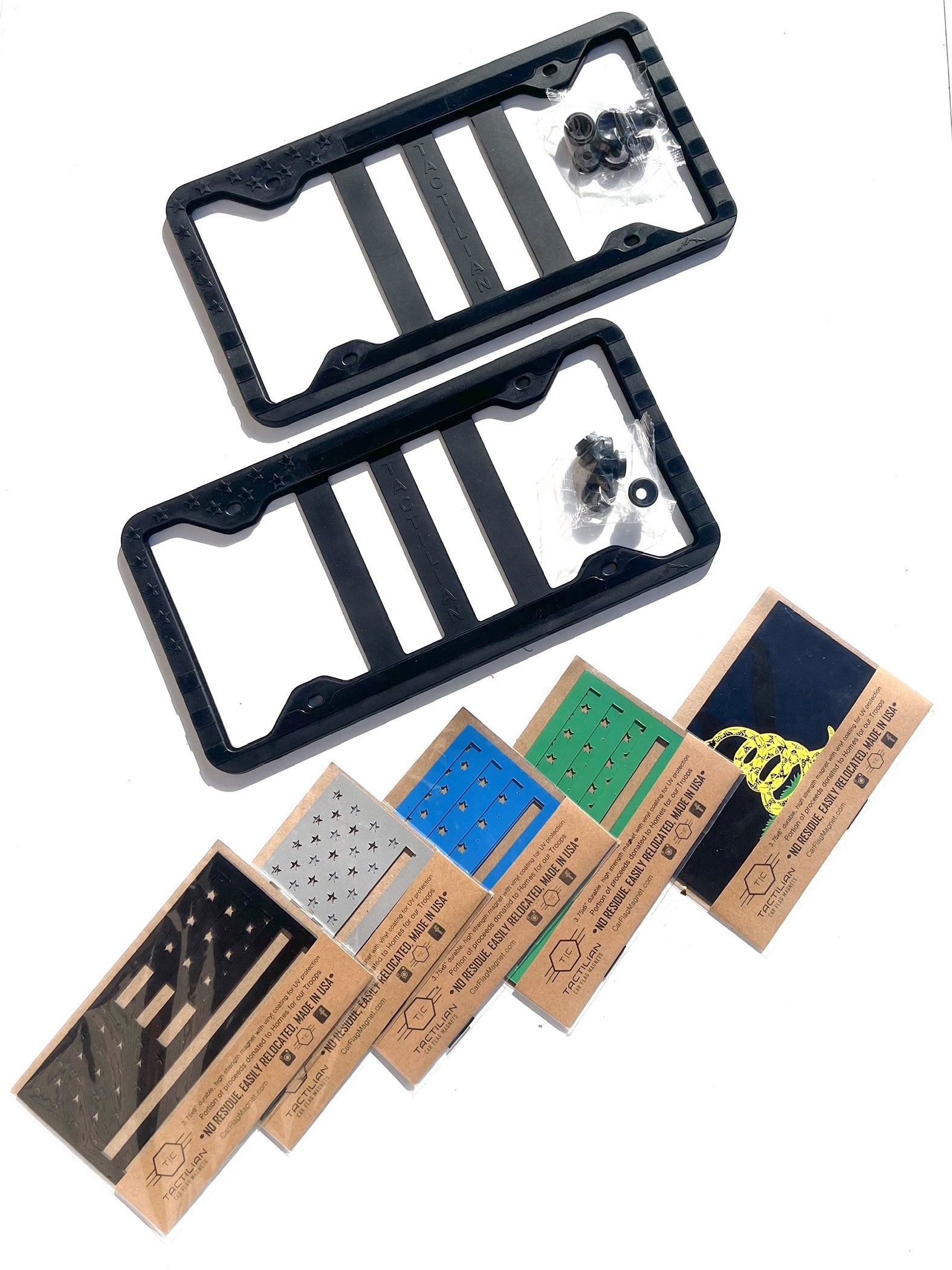 PATRIOT BUNDLE - USA silicone Plate Frame set + Set of Flags