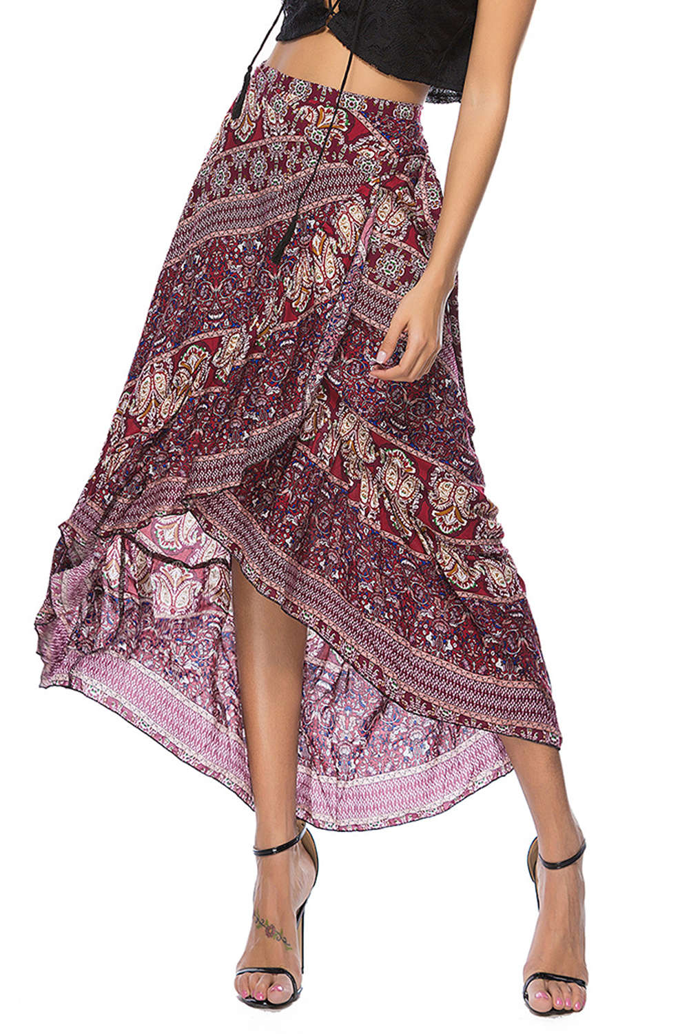 Iyasson Womens Bohemian Faux Wrap Skirt