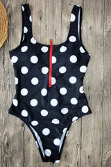 Black Polka Dot Zip Up One Piece Swimsuit Iyasson