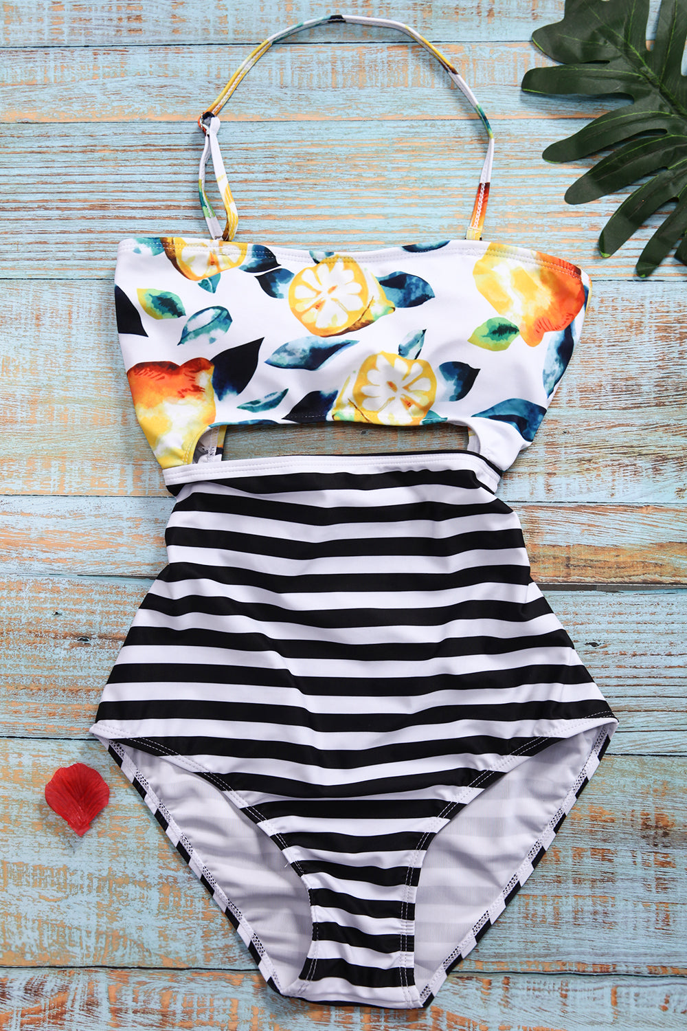 Iyasson Summer Lemon Stripe Ties Swimwear