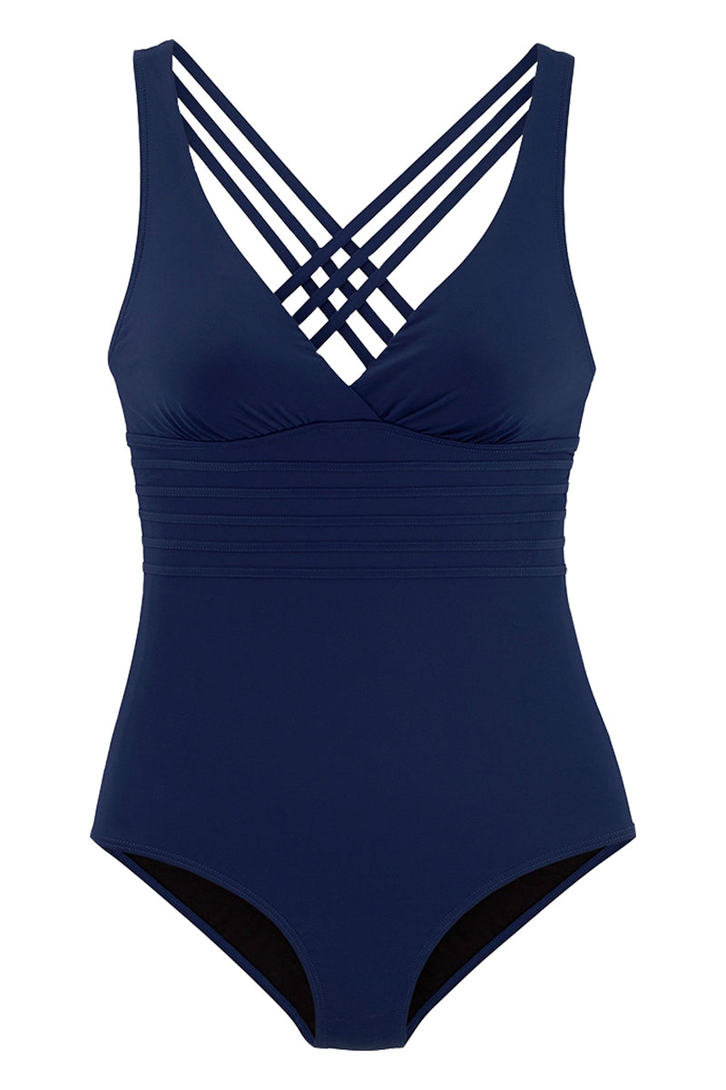 Iyasson Deep V-neckline With Cross Design One-piece Swimsuit