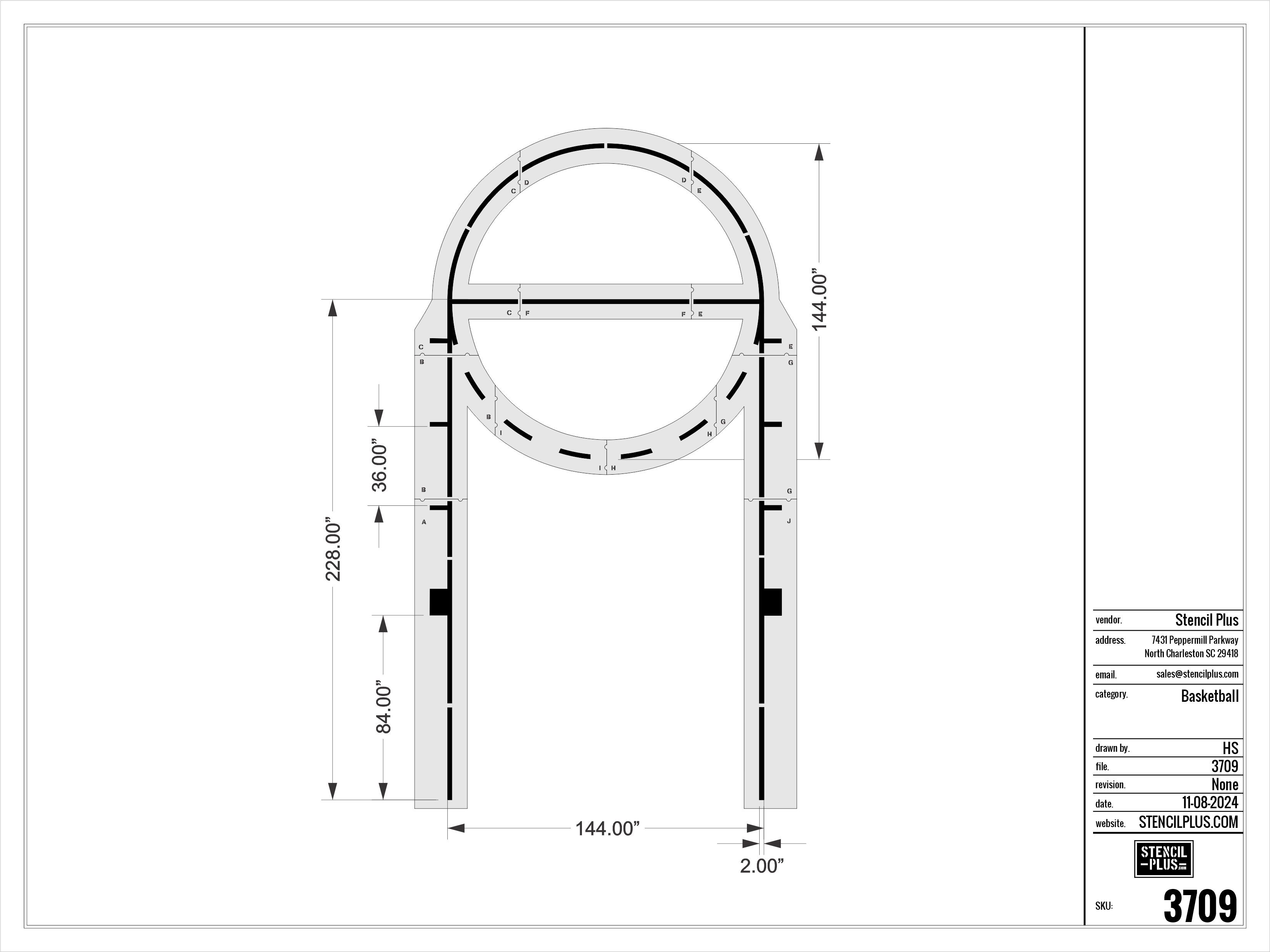12' x 25' Basketball Stencil Court Kit Key Track & Field Stencil