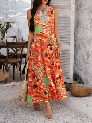Devine Printed Sleeveless Maxi Dress - Handbags Specialist Headquarter