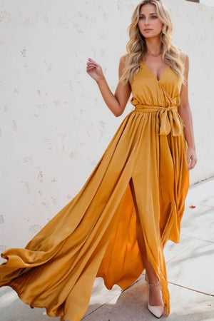 Surplice Tie Waist Maxi Dress - Handbags Specialist Headquarter