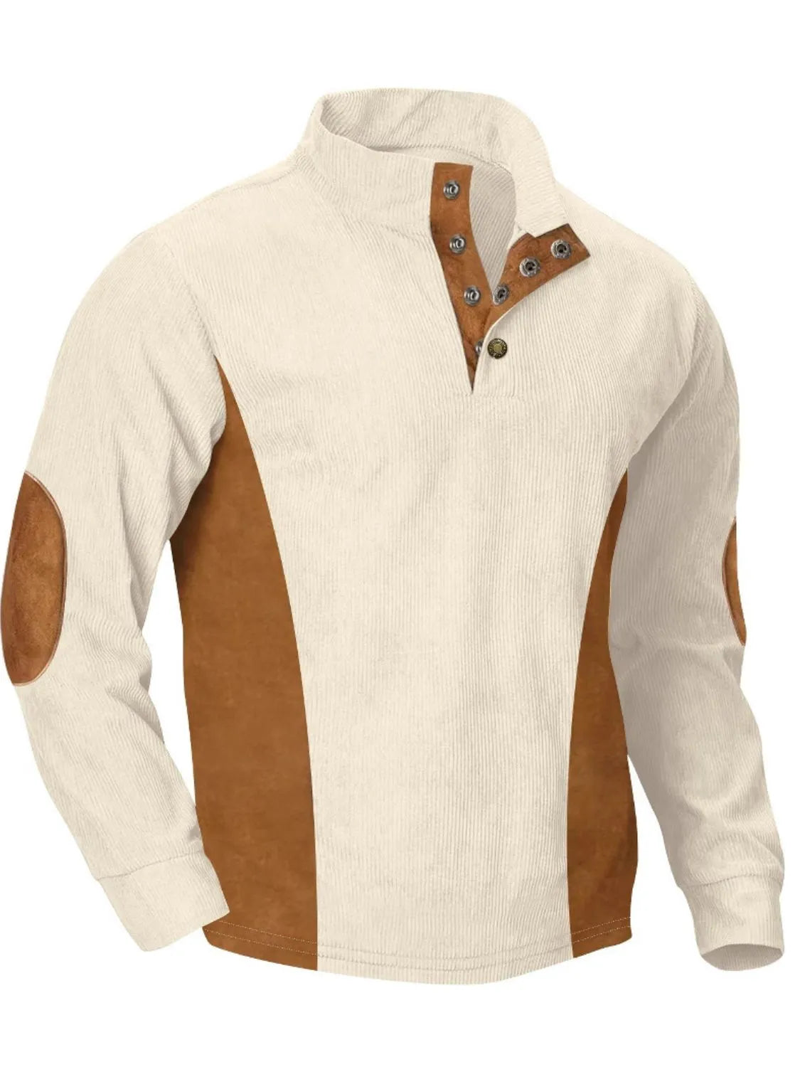 Men's Full Size Contrast Quarter Snap Long Sleeve Top Plus Size