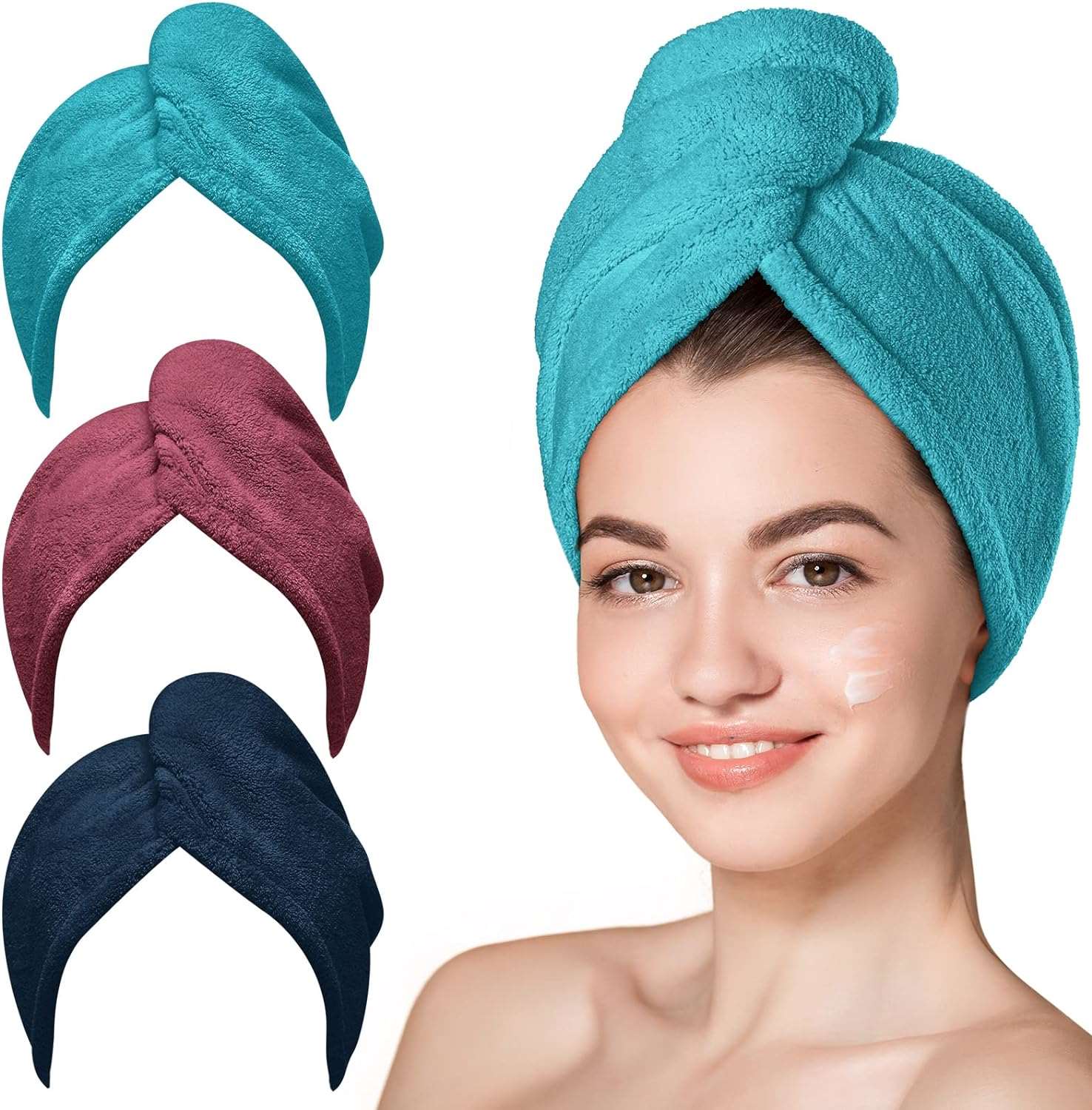  Hicober Microfiber Hair Towel, 3 Packs Hair Turbans for Wet Hair, Drying Hair Wrap Towels for Curly Hair Women Anti Frizz 