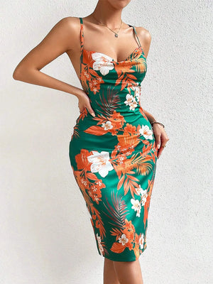 Crisscross Back Floral Print Bodycon Dress - Handbags Specialist Headquarter