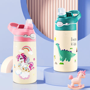 400ML Kids Water Bottle Cartoon Animal Children's Cup With Straw Stainless Steel Vacuum Flacks Thermos Bottle Thermal Mug Cups - Handbags Specialist Headquarter