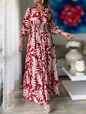 Printed Flounce Sleeve Maxi Dress - Handbags Specialist Headquarter