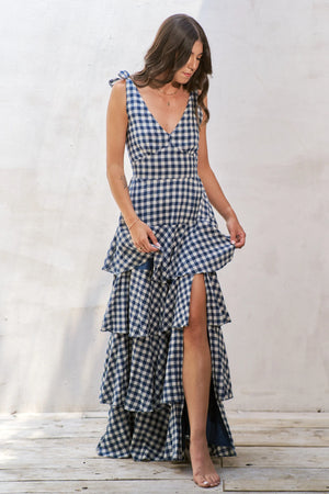 Jade By Jane Gingham Tiered Maxi Dress - Handbags Specialist Headquarter