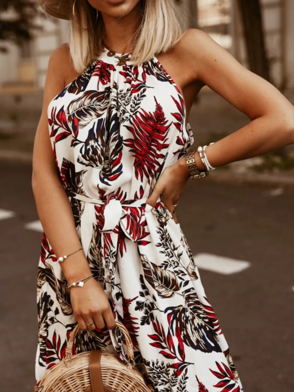 Printed Sleeveless Maxi Dress with Belted