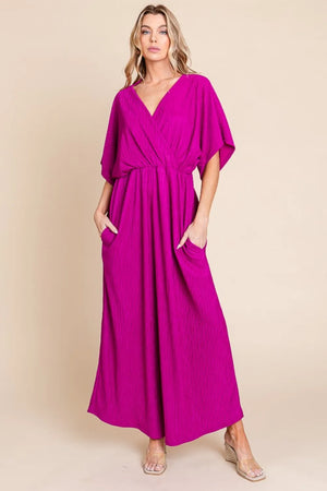 BOMBOM Surplice Maxi Dress with Pockets - Handbags Specialist Headquarter