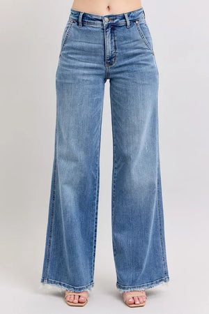 Judy Blue Full Size Raw Hem Wide Leg Jeans Plus Size - Handbags Specialist Headquarter