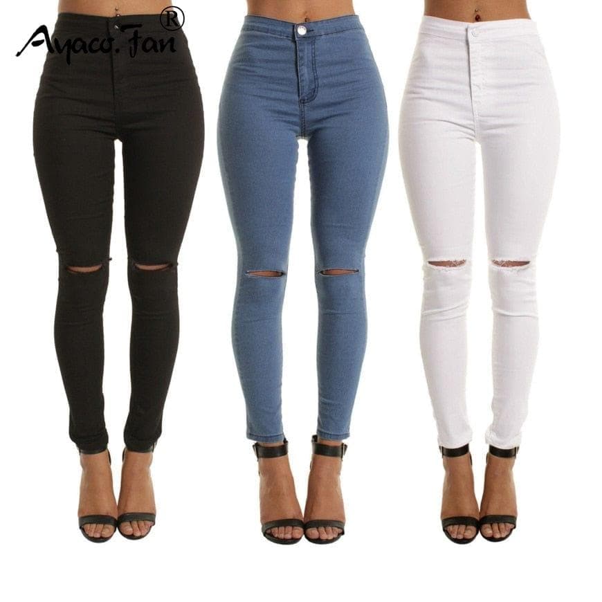  Herbst Weißes Loch Dünne Zerrissene Jeans Frauen Jeggings Cool Denim Hohe Taille Hosen Capris Weibliche Dünne Schwarze Lässige Jeans 