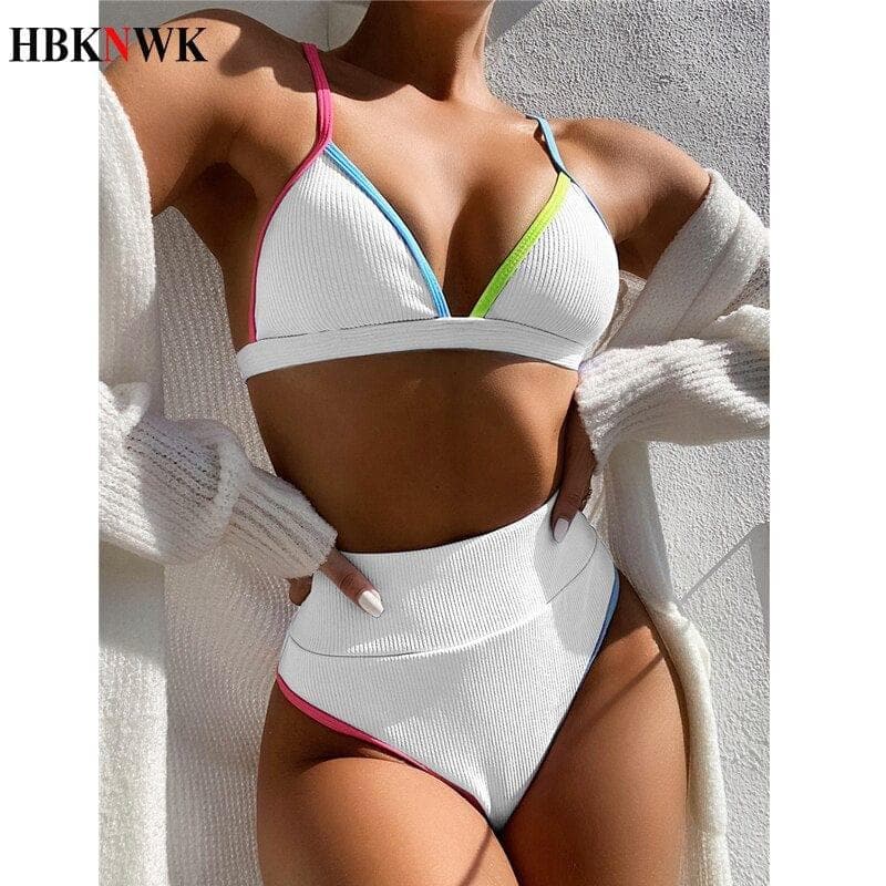  2020 Badeanzug Frauen Hohe Taille Bikini Sets Patchwork Badeanzüge 2 Stück Beachwear Badeanzug Weibliche Sommer Biquini Bademode 