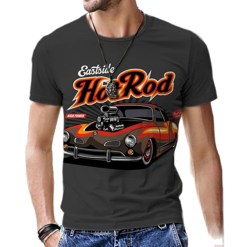  2023 New Men's T-shirt Retro Car Print Design Harajuku Casual Wear Short Sleeve Luxury Fashion O-Neck Loose Street T-shirt 