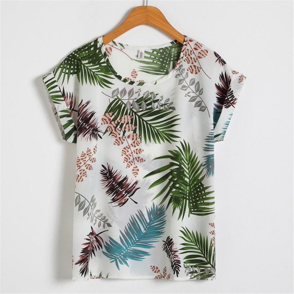  Tops Beliebtes Mode-weiches Sommer-Frauen-Druck-Blumenfledermaus-Kurzarm-Chiffon-Hemd Großes T-Shirt 