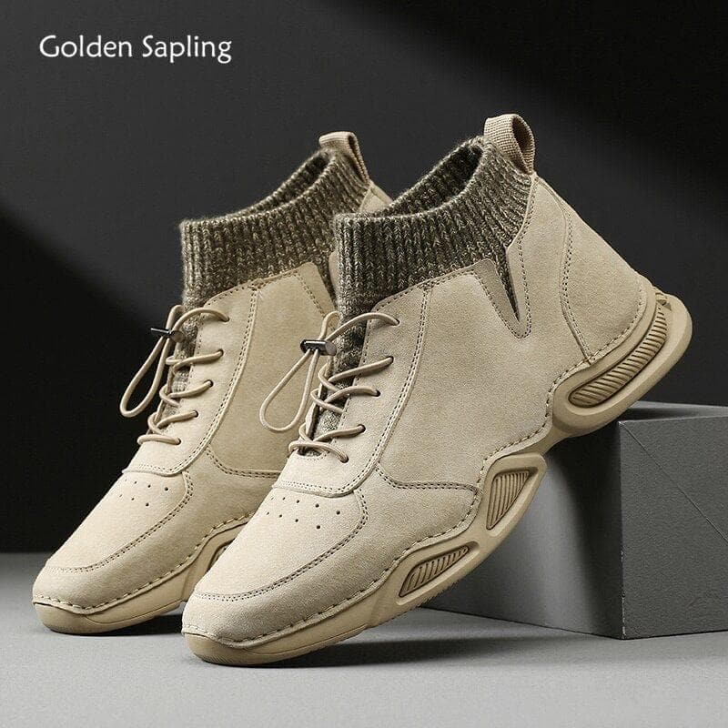  Golden Bäumchen Retro Stiefel Mode Echtes Leder Herrenschuhe Bequeme Outdoor Trekking Herrenstiefel Militär Freizeit Arbeitsschuh 