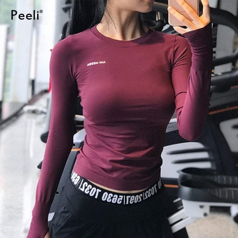  Peeli Langarm Yoga Shirts Sport Top Fitness Yoga Top Gym Top Sportbekleidung für Frauen Gym Femme Jersey Mujer Running T Shirt 