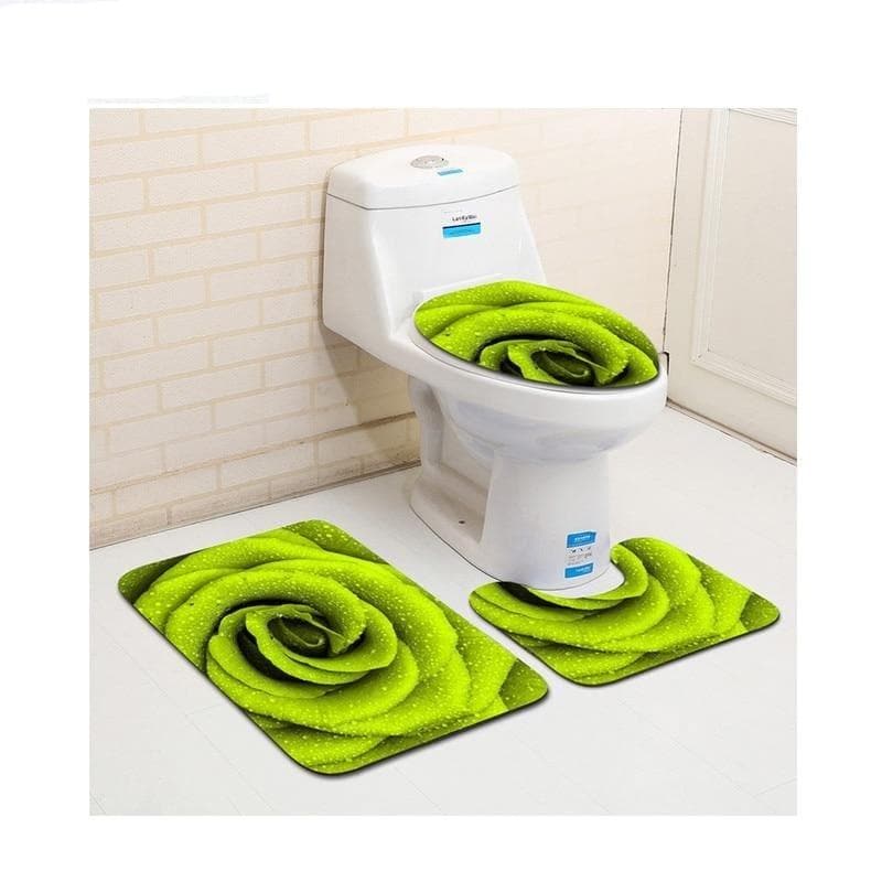  3 stücke Grüne Blume Banyo Badezimmerteppich Toilette U Typ Badematten Set Rutschfeste Auflage Tapis Salle De Bain Alfombra Bano 