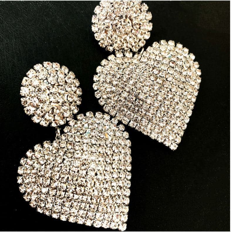  Neue Liebes-Ohrringe Rhinestone-Greifer-Ketten-Pfirsich-Herz-Persönlichkeits-Ohrringe 