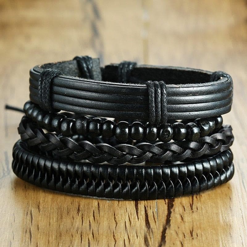  4 teile/satz Schwarze Armbänder für Männer Armreif Einstellbare Länge Böhmen Urlaub Männlichen Schmuck Punk Pulseira 