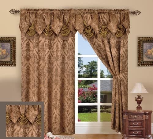  Elegance Linen® Beautiful Design Jacquard Look Curtain Panels 54" X 84" +18 with Attached Austrian Valance, Beige 