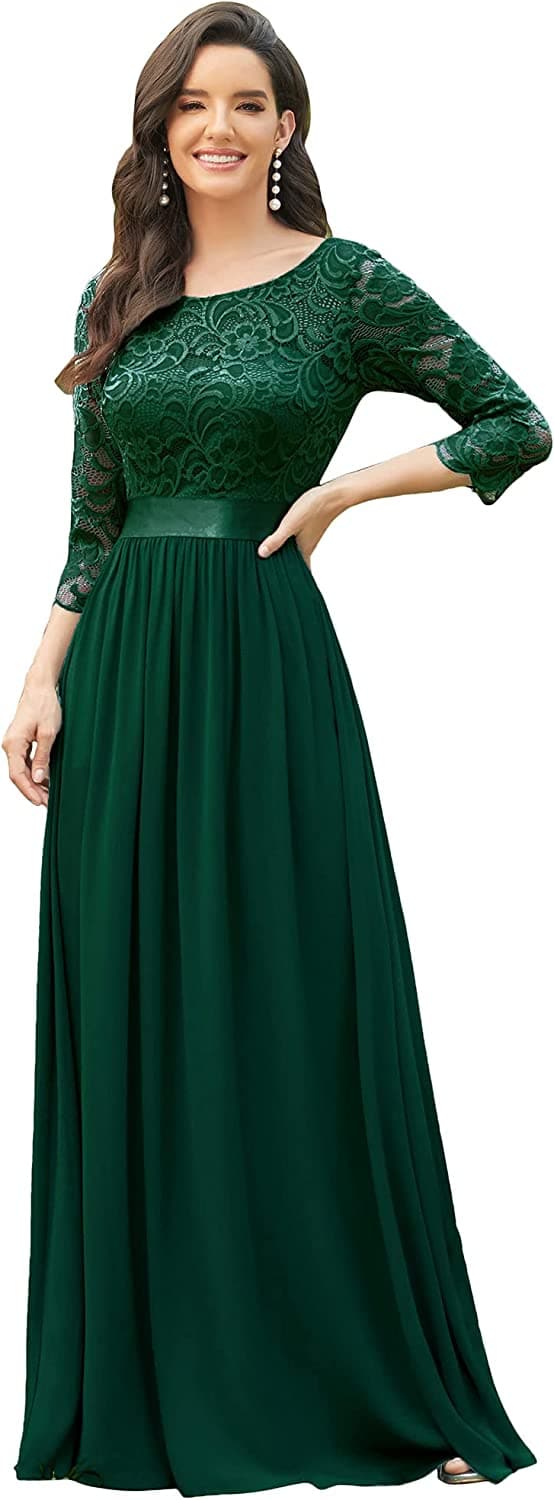  Elegante Maxi-Brautjungfernkleider mit Empire-Taille und 3/4-Ärmeln für Damen 