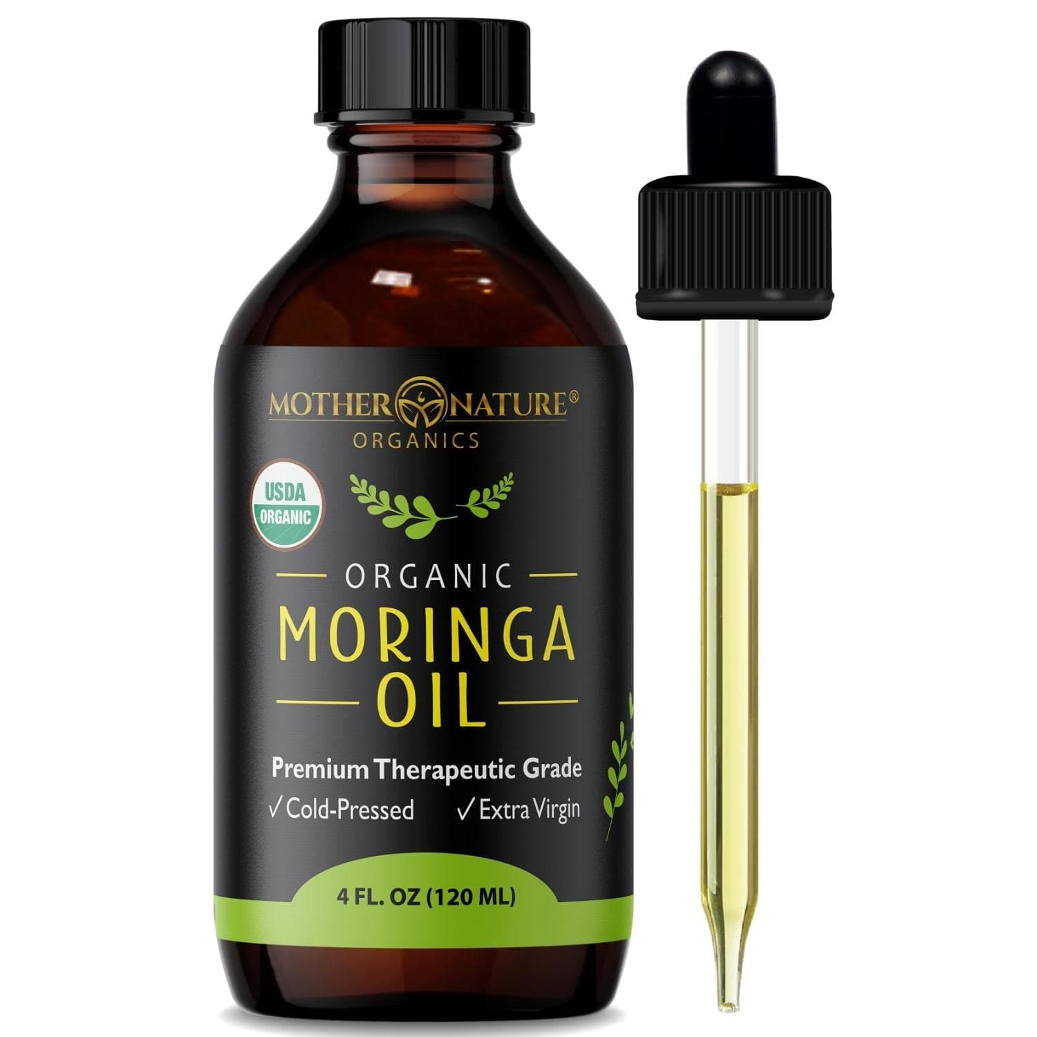  Mother Nature Organics Moringaöl – Bio-USDA-zertifiziert – 100 % reines, kaltgepresstes und unraffiniertes veganes Öl – Natürliche Feuchtigkeitscreme für Haut, Gesicht, Körper und Haare – Großartig für feine Linien, Falten – (2 Oz) 