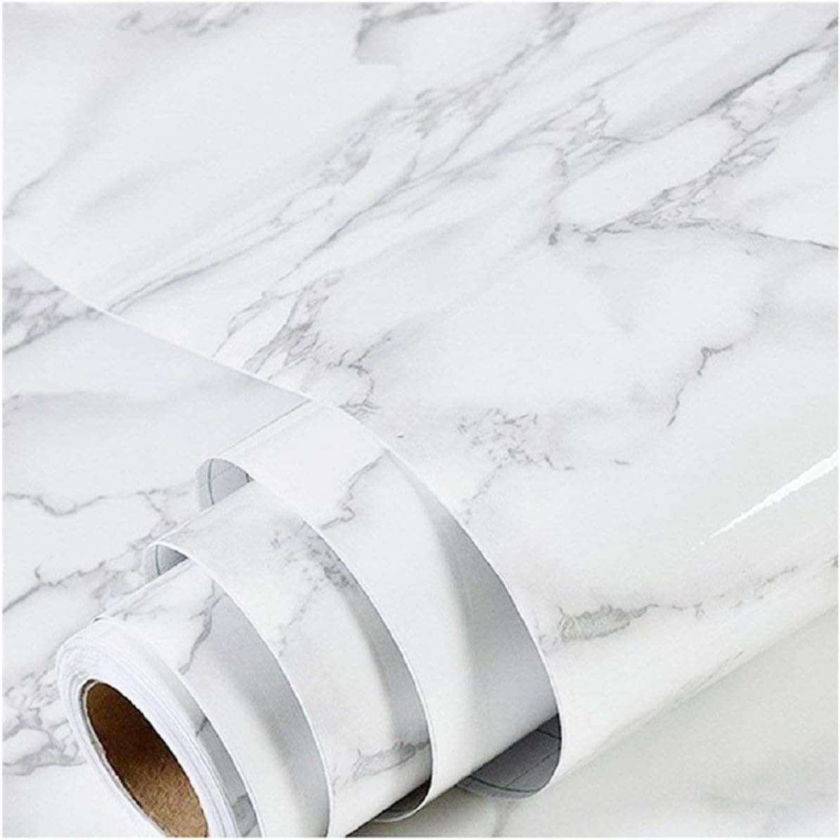  Glossy Marble Paper Granite Grey/White Roll Kitchen Countertop Cabinet Furniture Refurbishment Thick Wallpaper PVC Easy Removable Upgrade 11.8"x78.7" 