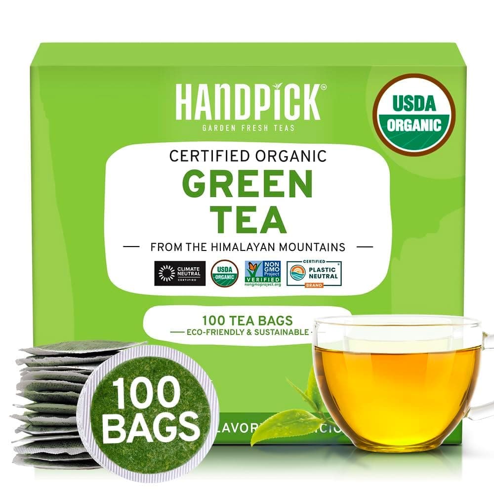  HANDPICK, Spearmint Tea Bags (100 Herbal Tea Bags) Premium Spearmint Leaves, Caffeine Free | Non-GMO, Gluten Free | Round Eco-Conscious Tea Bags | Light & Fresh 