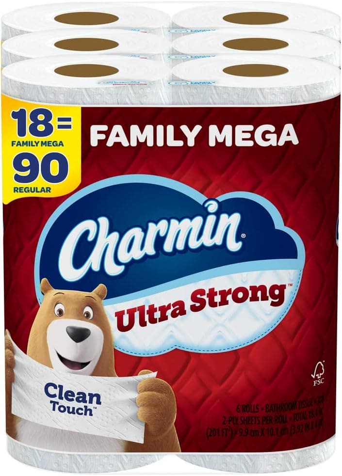  Charmin Ultra Strong Clean Touch Toilet Paper, 24 Family Mega Rolls = 123 Regular Rolls 