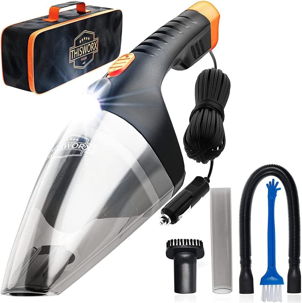  Car Vacuum Cleaner Small 12V High Power Handheld Portable Car Vacuum w/Attachments, 16 Ft Cord & Bag - Detailing Kit Essentials for Travel, RV Camper 