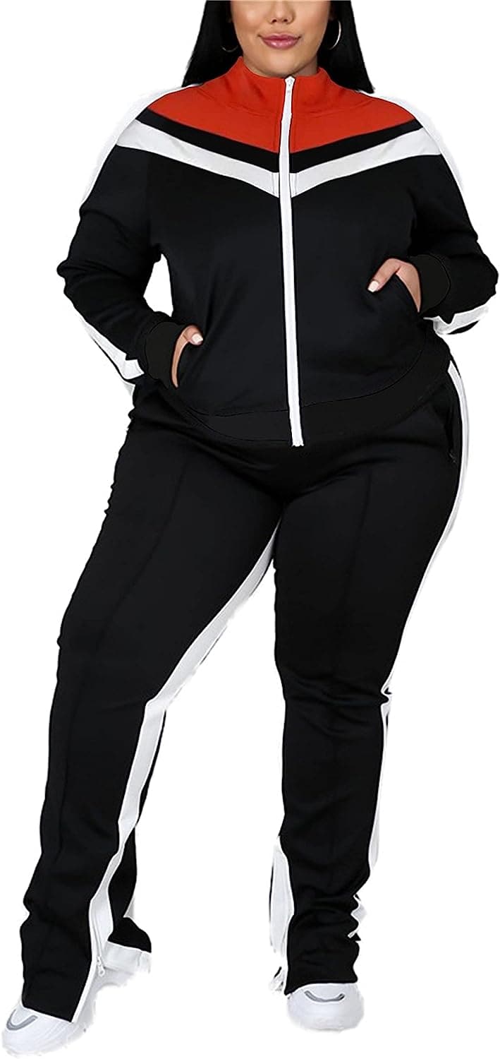  FcuteL Sweatsuits for Women Cuasal Plus Size Zipper Stripe Jackets Long Pants Tracksuit Sets Jogging Suit 