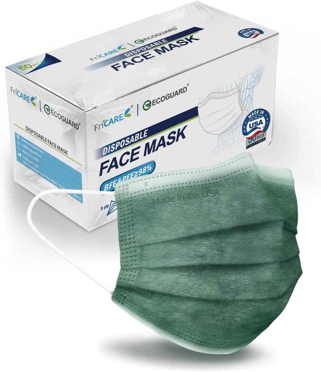  Made in USA ECOGUARD Adult ASTM Level 3 Disposable Face Masks, 3 Ply Protection Breathable 50 Pack Elastic Earloop 