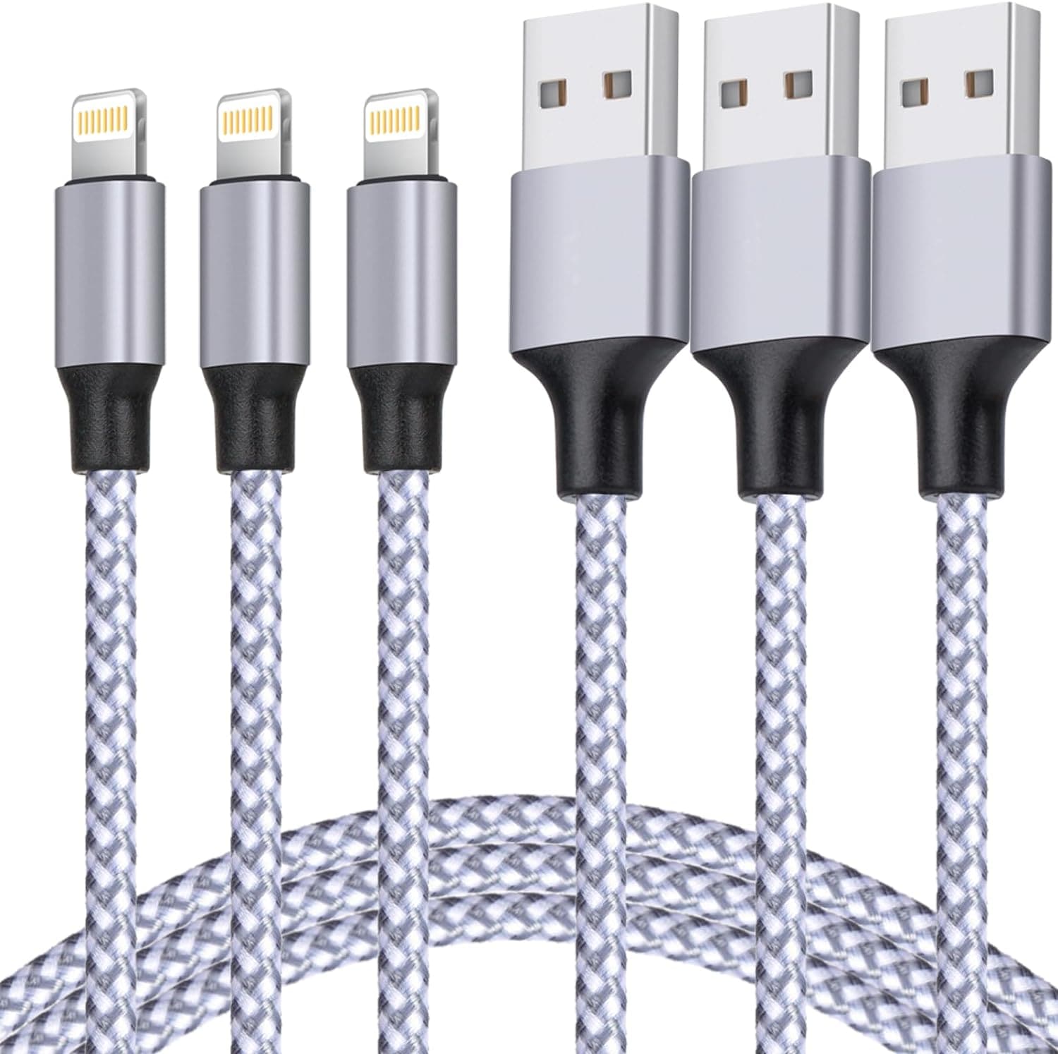  TAKAGI [MFi Certified] iPhone Charger, Lightning Cable 3PACK 6FT Nylon Braided USB Charging Cable High Speed Transfer Cord Compatible with iPhone 14/13/12/11 Pro Max/XS MAX/XR/XS/X/8/iPad 