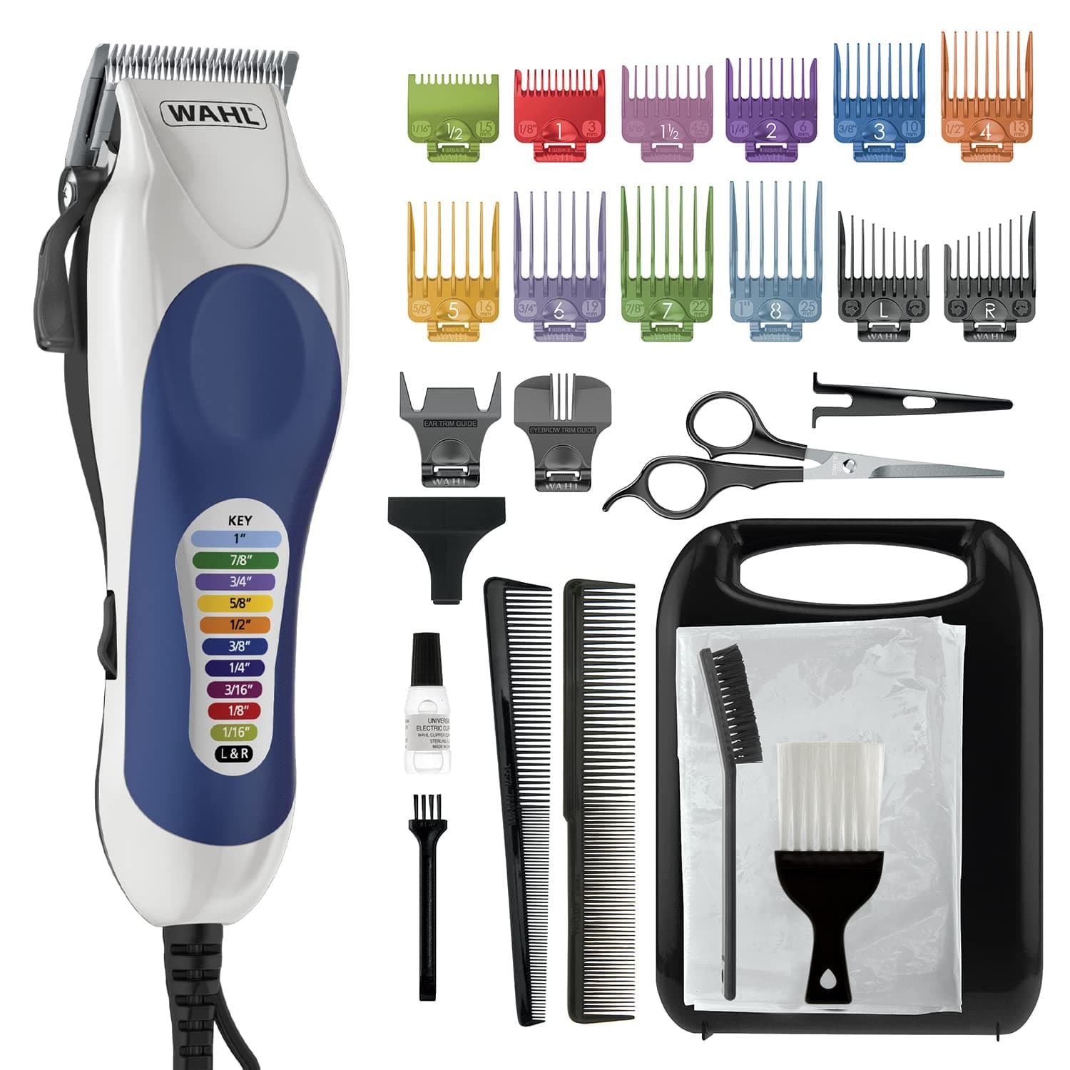  Wahl Clipper USA Color Pro Complete Haircutting Kit with Easy Color Coded Guide Combs - Corded Clipper for Hair Clipping & Grooming Men, Women, & Children - Model 79300-1001M 