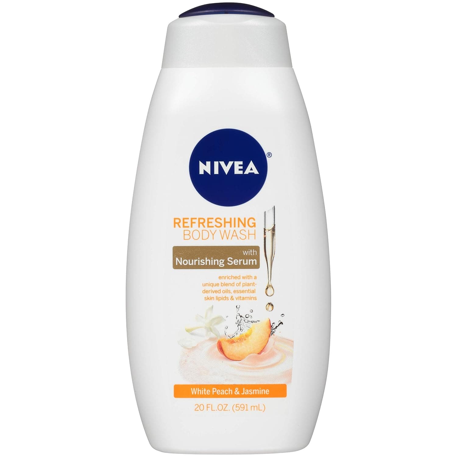  NIVEA White Peach and Jasmine Body Wash with Nourishing Serum, 20 Fl Oz 