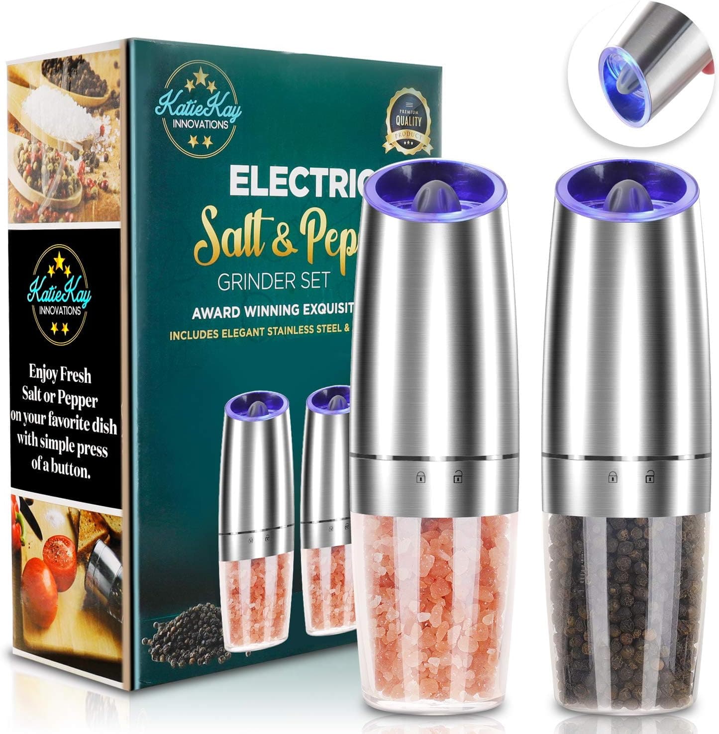  Electric Gravity Pepper Grinder Set of 2 