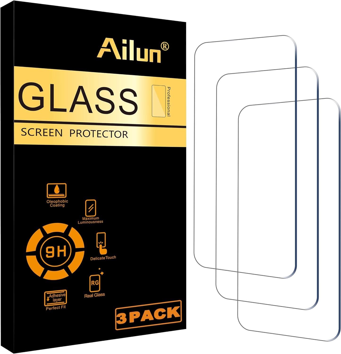  Ailun Glass Screen Protector for iPhone 14 / iPhone 13 / iPhone 13 Pro [6.1 Inch] Display 3 Pack Tempered Glass, Case Friendly 