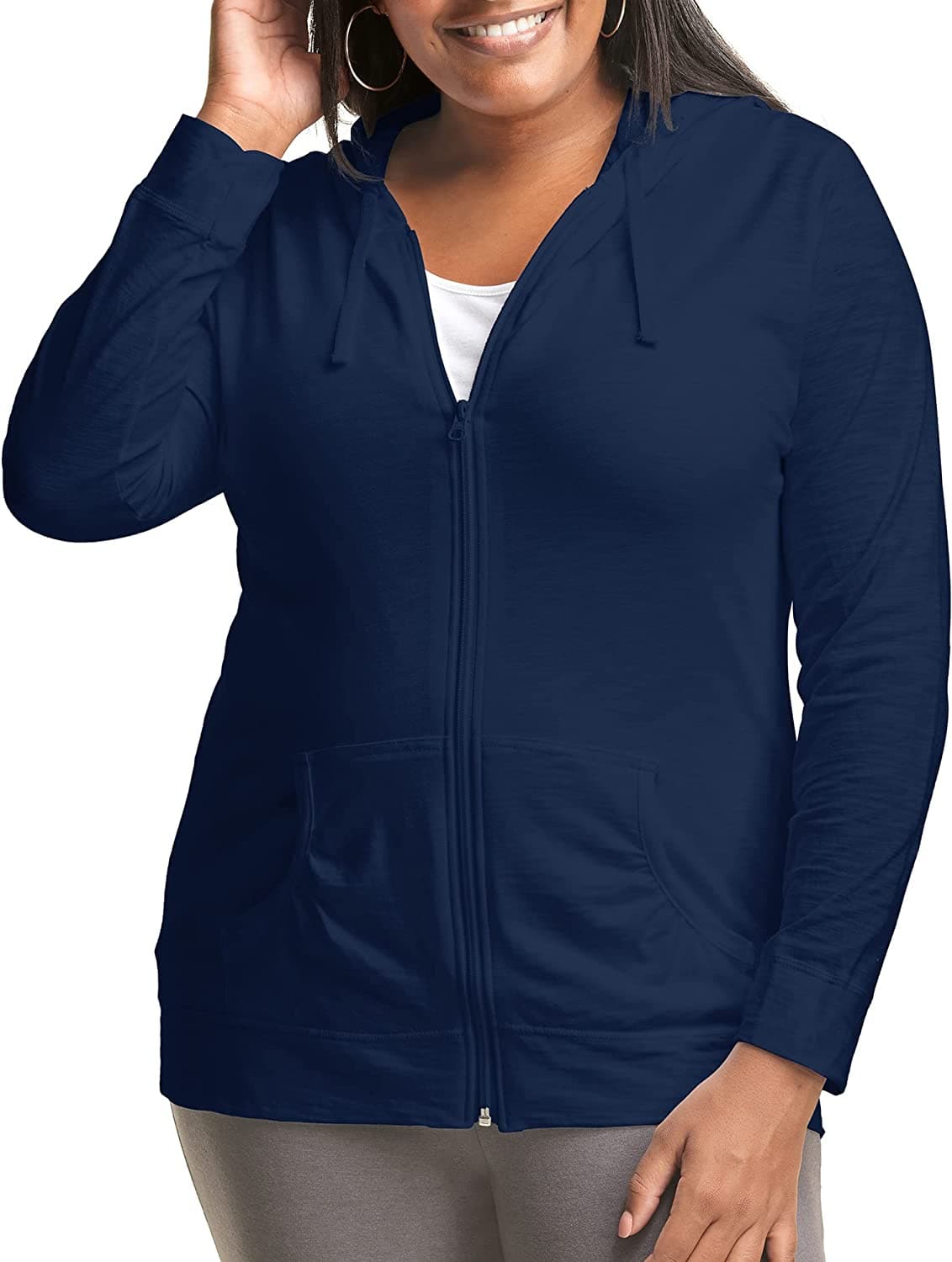  Damen-Sweatshirt, Plus-Size-Slub-Jersey-Hoodie mit durchgehendem Reißverschluss, Damen-T-Shirt-Hoodie, JMS-Reißverschluss für Damen 